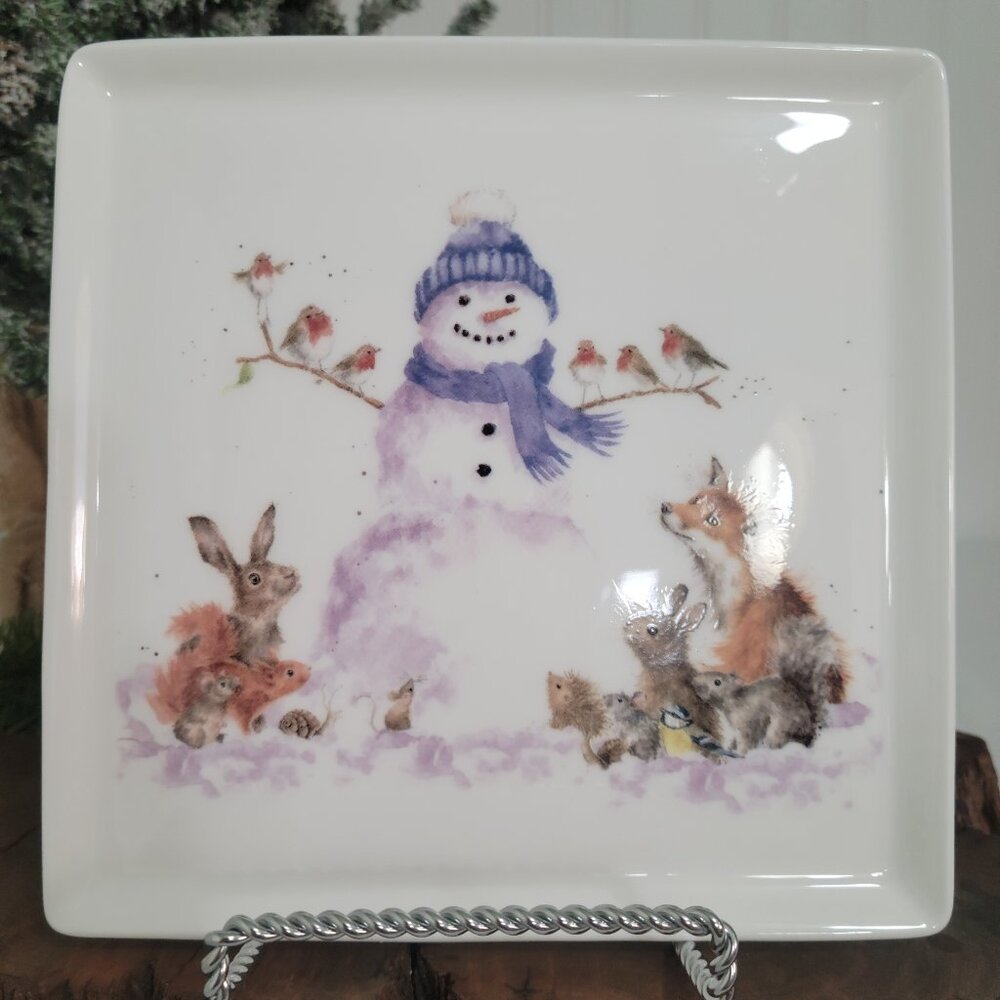 Royal Worcester Wrendale Christmas Fox, Rabbit, Snowman SquarePlate Hannah Dale - Picture 8 of 11